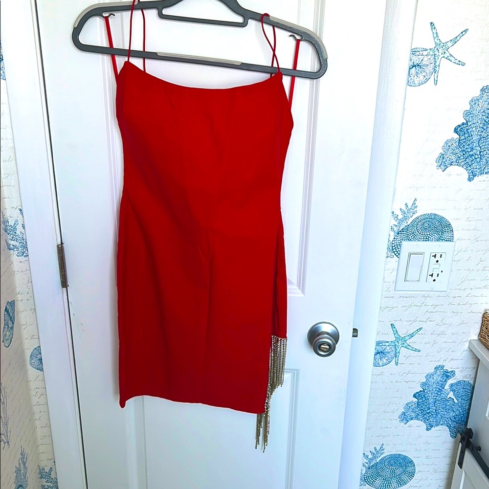 Nashville anyone?! Crystal fringe, red, mini Dress